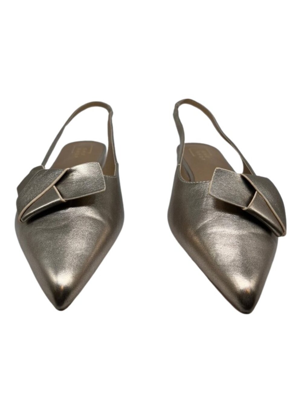 SHU SHOP Audrey Metallic Bow Pointed Toe Slingback Flats Size 10